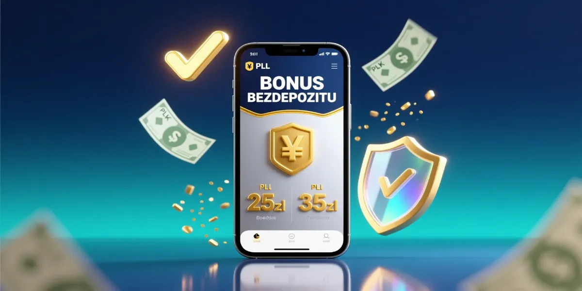 Bonus bez depozytu u bukmachera - smartfon z aplikacją pokazującą darmowe 25 zł i 35 zł na start
