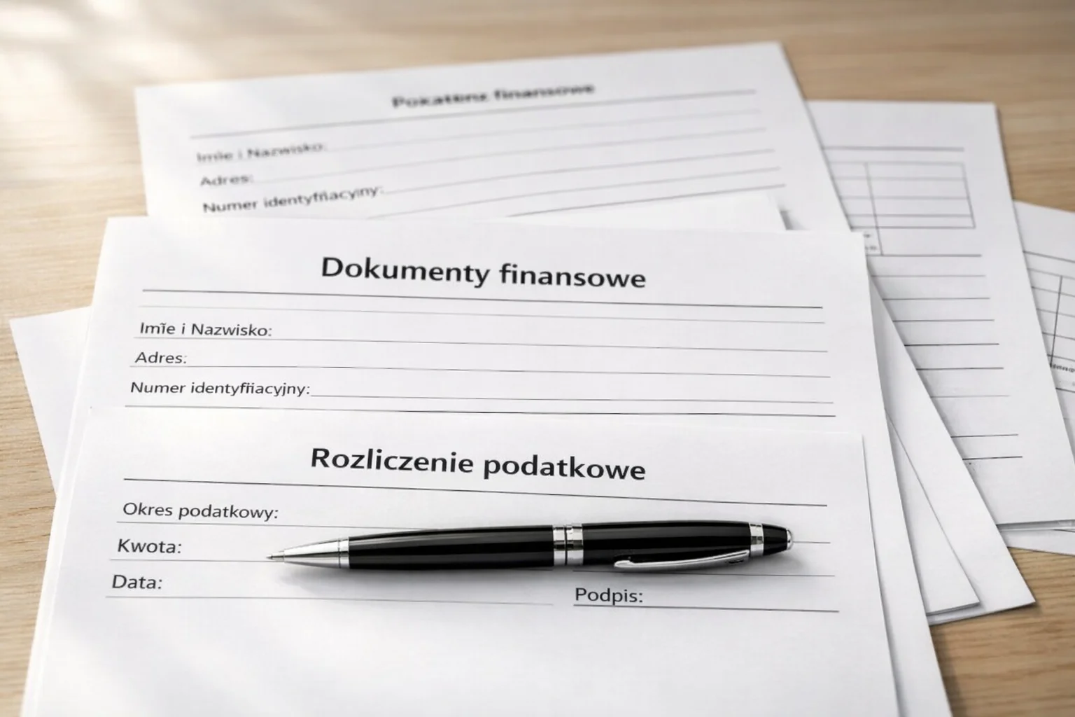 Dokumenty finansowe i długopis na biurku