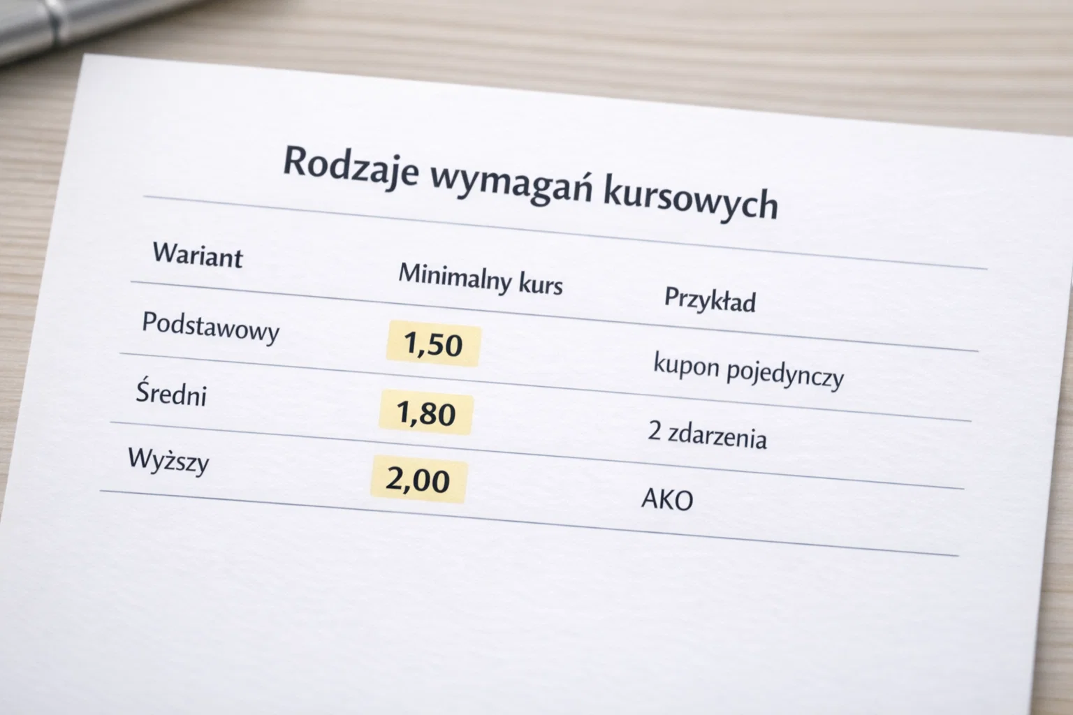 Rodzaje wymagań kursowych u bukmacher&oacute;w