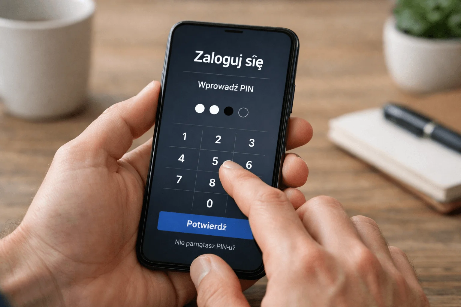 Osoba zabezpieczająca swoje dane logowania na smartfonie