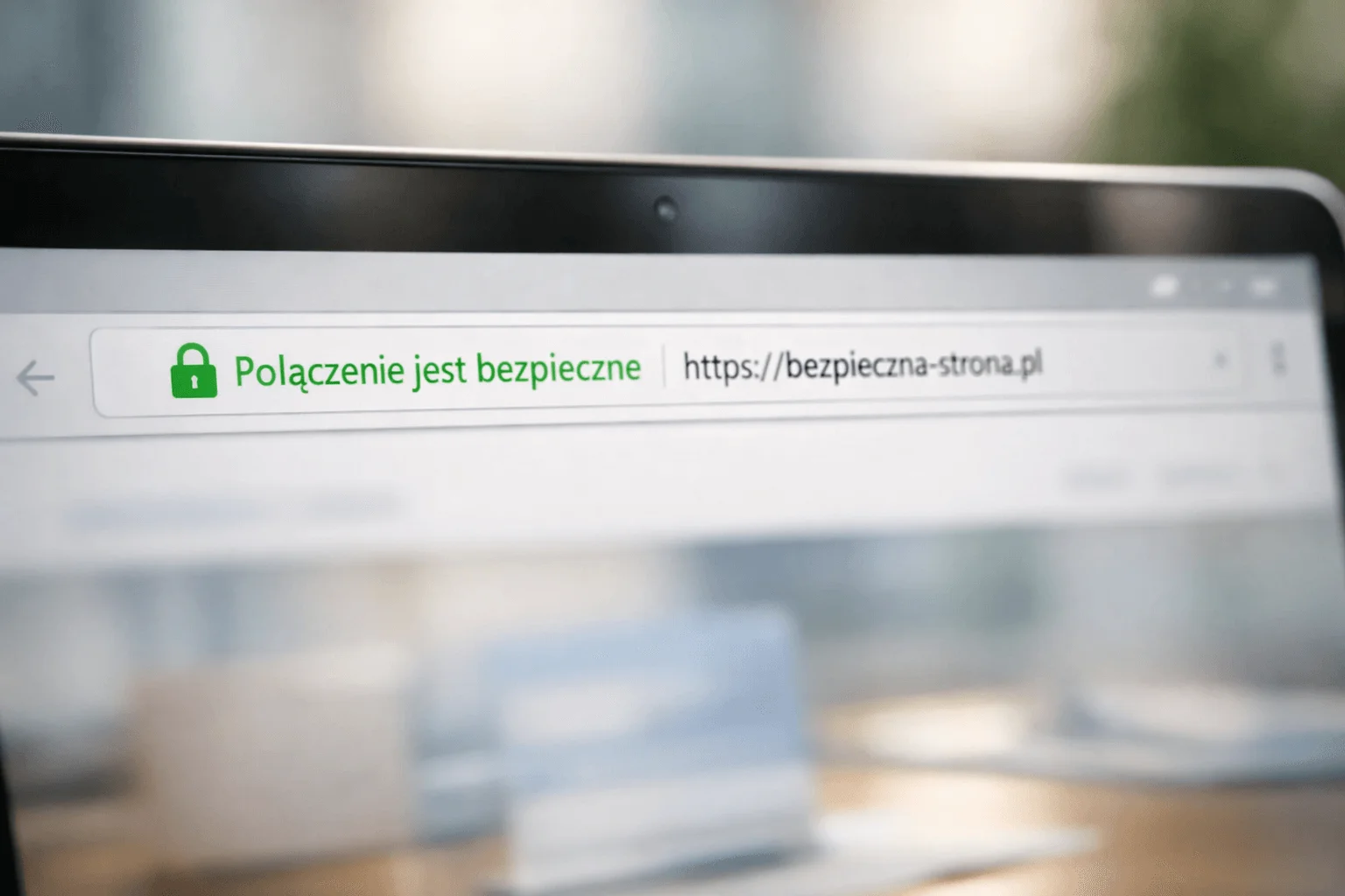 Ekran komputera z ikoną bezpiecznego połączenia HTTPS