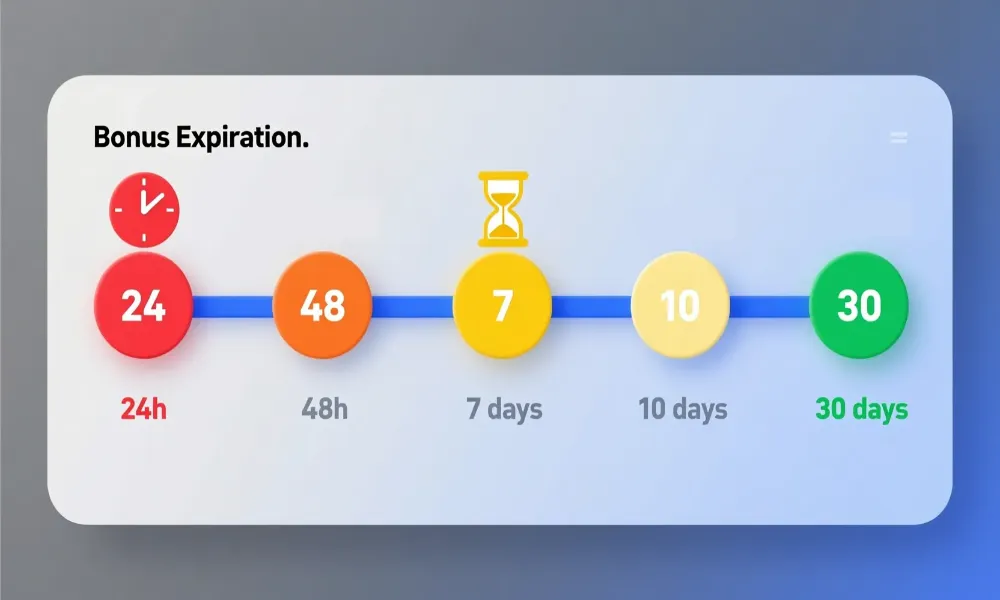 Terminy ważności bonusów bukmacherskich - timeline od 24h do 30 dni